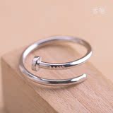 创意925纯银戒指情侣 时尚韩版个性钉子指环对戒活口简约螺丝礼物