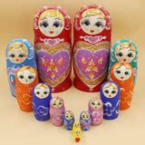 欧式复古俄罗斯纪念品椴木7层喜庆许愿娃娃商务家居摆件幻彩套娃