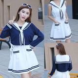 夏季韩版学生装海军学院风水手服连衣裙长袖原宿两件套装裙子班服