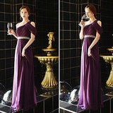 西安2014新款韩版优雅单肩礼服年会晚宴礼服气质长款主持服晚礼服