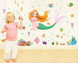 可爱美人鱼 儿童房卡通可移除贴画 女孩男孩浴室环保墙贴