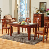 餐桌小户型实木餐桌椅组合 柏木长方形餐桌一桌六椅家具方桌饭桌