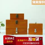 盒带锁实木箱子创意小木箱木盒复古桌面整理长方形储存盒木质收纳