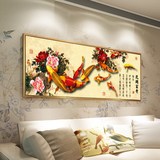 新中式九鱼图挂画客厅装饰画卧室牡丹花鸟花卉壁画沙发背景墙画