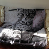 外贸原单欧式沙发巾黑白猫咪线毯纯棉盖毯沙发巾罩套防滑时尚个性