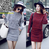 2016秋季新品韩版女装时尚套头长袖针织衫毛衣两件套短裙套装套裙