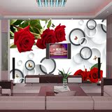 大型无缝3d立体壁画客厅电视背景墙卧室沙发墙纸壁纸 浪漫玫瑰花