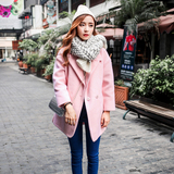 羊毛呢子大衣2016韩国秋冬中长款粉色加厚茧型宽松学生毛呢外套女