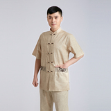 夏季亚麻棉男士唐装男短袖中国风上衣中式盘扣衬衫夏装男装