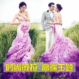 最新款影楼婚纱主题服装韩式外景拍摄紫色渐变修身长拖尾礼服彩纱