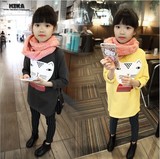 2015秋冬季韩版儿童装中长款上衣女童冬装打底衫女童加绒加厚卫衣
