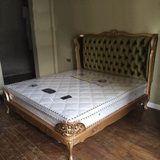 美式乡村实木床双人床1.5/1.8米婚床公主床软包布艺床雕花做旧床