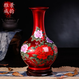 景德镇陶瓷器 餐桌中国红色摆件花瓶 客厅插花新中式花瓶电视柜