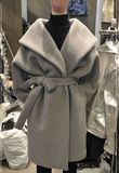 东大门代购2015冬季新款宽松斗篷灰色中长款毛呢外套呢子大衣女