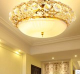 欧式简约LED卧室水晶灯圆形吸顶灯餐厅阳台过道灯饰金色客厅灯具