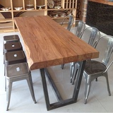 美式实木工装桌子 复古工业风铁艺餐桌实木加厚会议办公桌长书桌