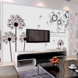 3D现代简约客厅电视背景墙纸壁纸卧室沙发影视壁画墙布蒲公英圆圈