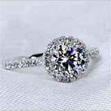 韩国进口s925纯银超闪一克拉仿真钻石戒指女订婚结婚创意戒指礼物