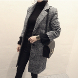 冬装新款韩版中长款毛呢外套韩国千鸟格修身显瘦羊绒呢子大衣女潮