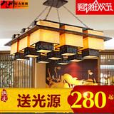 中式木艺客厅吊灯仿古羊皮茶楼餐厅灯具复古木质酒店工程灯饰2101