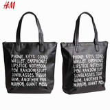 HM专柜正品代购欧风美百搭字母黑色双拎包购物袋挎包女士包包新品