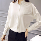 韩范2016春装新款女装长袖白衬衫女韩版春季显瘦白色衬衣雪纺上衣