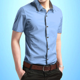 夏季男士短袖衬衫韩版衬衣纯棉商务休闲薄款时尚纯色青年大码学生