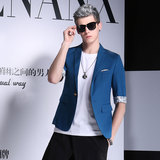 GENANX闪电潮牌中袖半袖小西装休闲韩版修身夏季七分袖西服男薄款