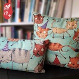 创意棉麻卡通  马戏团猫咪 手绘沙发靠垫汽车腰枕腰靠办公室靠枕