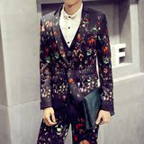 秋装新款印花韩版男士休闲西服男装修身小西装三件套英伦外套套装