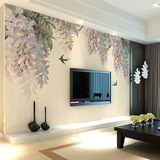 欧式客厅墙纸 手绘复古电视背景墙壁纸 无缝花卉大型壁画温馨油画