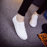2016春季低帮白色帆布鞋女韩版潮文艺范学生布鞋平底跟系带小白鞋