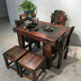 老船木茶桌实木小型阳台茶几中式功夫泡茶台茶桌椅组合古船木家具