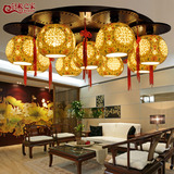 新中式东南亚客厅陶瓷吸顶灯 LED古典圆形茶楼包间酒店会所吸顶灯