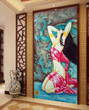 欧式龙纹背景抽象民族美女人物油画玄关背景墙纸酒店走廊壁纸壁画