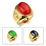 厂价直销 男士戒指 时尚镶绿宝石戒指 霸气18K金玛瑙戒指 N035