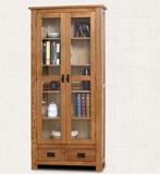 纯实木书柜玻璃门书柜白橡木家具大书架书橱书房家具2门书柜抽屉