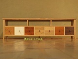 简约现代电视柜客厅实木展示柜 美式彩色长地柜电视机斗柜液晶柜