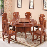 红木餐桌非洲花梨木圆桌精雕旋转盘餐桌椅组合实木圆台桌餐厅家具