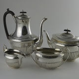 西洋古董银器收藏 1895年谢菲尔德 纯银咖啡/茶壶 四件套