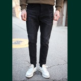 韩国代购  男款锥形黑色松垮宽松加绒加厚 小脚 牛仔裤