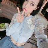 韩国代购2016早春季淑女装蕾丝刺绣超短款针织衫长袖防晒外套开衫