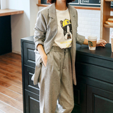 尼玛象2015韩版简约气质棉麻西装套装显瘦女