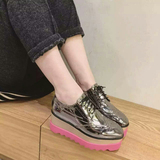 香港代购韩国复古方头系带雕花布洛克厚底单鞋学院风高跟坡跟女鞋