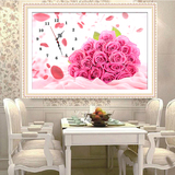 5D魔方圆钻石画钟表挂款满钻十字绣新款客厅卧室玫瑰花卉粘贴餐厅