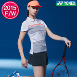 YONEX 韩国进口正品 英伦风白色球衣百褶短裙羽毛球套装 2015秋冬