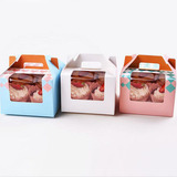 粉蓝色4格cupcake马芬手提木糠纸杯蛋糕蛋挞牛轧糖包装礼盒3色