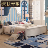 地中海实木床 韩式田园双人橡木床 1. 51.8米欧式蓝白色公主婚床