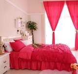 1.2m1.5 1.8 2 2.2米纯棉大红色婚庆床上用品床裙床罩床单四件套