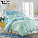 紫罗兰纯棉斜纹花卉四件套床上用品4件套床单被套 勒兹维-绿